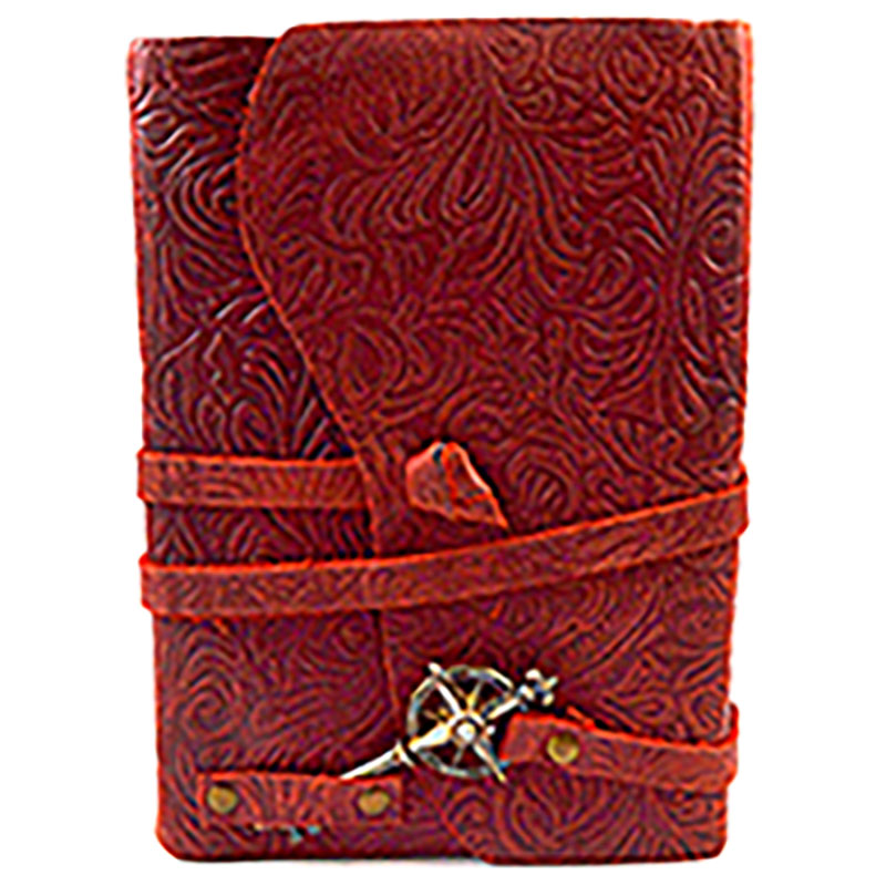 5" x 7" Burgundy Embossed leather w/ key & cord